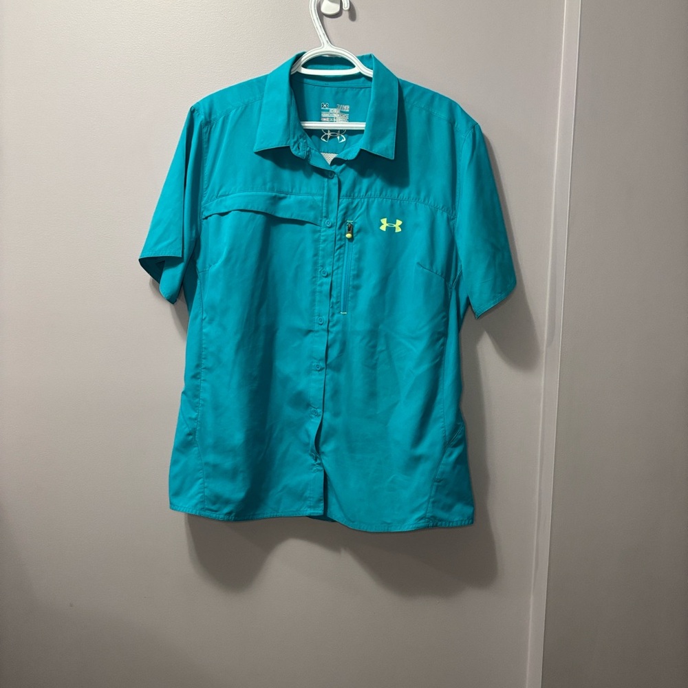 Under Armour Heat Gear Offshore Fish Hunter Button Down Shirt Teal XL